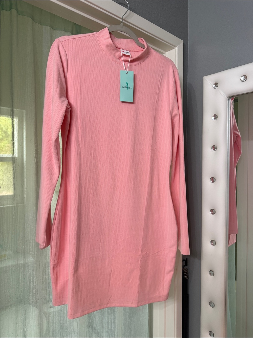 Kids Long Sleeve Pink Ribbed Dress